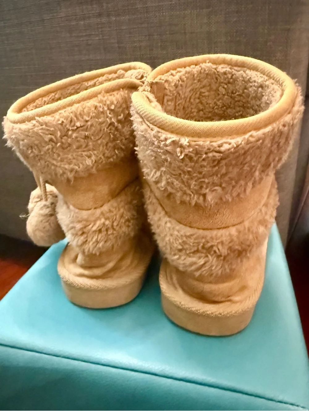 Kids Tan Faux-Shearling Cozy Winter Boots